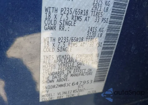2018 Nissan Pathfinder Sv from USA, damaged, VIN 5N1DR2MM8JC647953